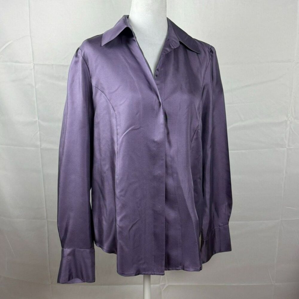 Jones New York Y2K 100% Rich Lilac Silk Satin Blouse - M/L